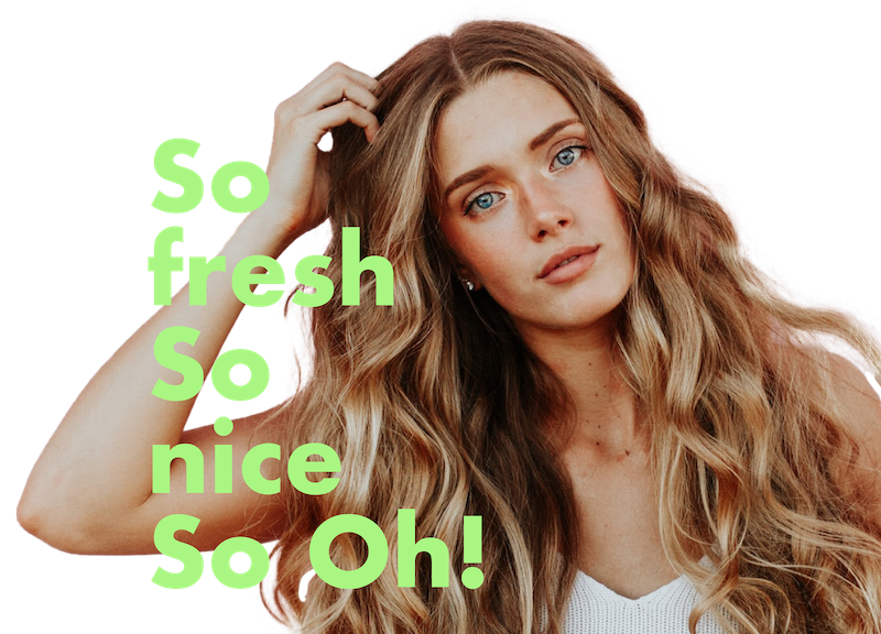 schöne junge frau mit grünem text im hintergrund